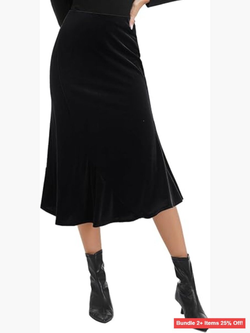 Velvet Midi Skirt High Waist Asymmetric Flared Mermaid Hem Medium